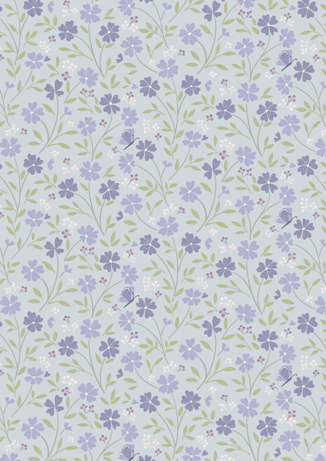 Floral Song - Little Blossom on Duck Egg Blue - CC33.2