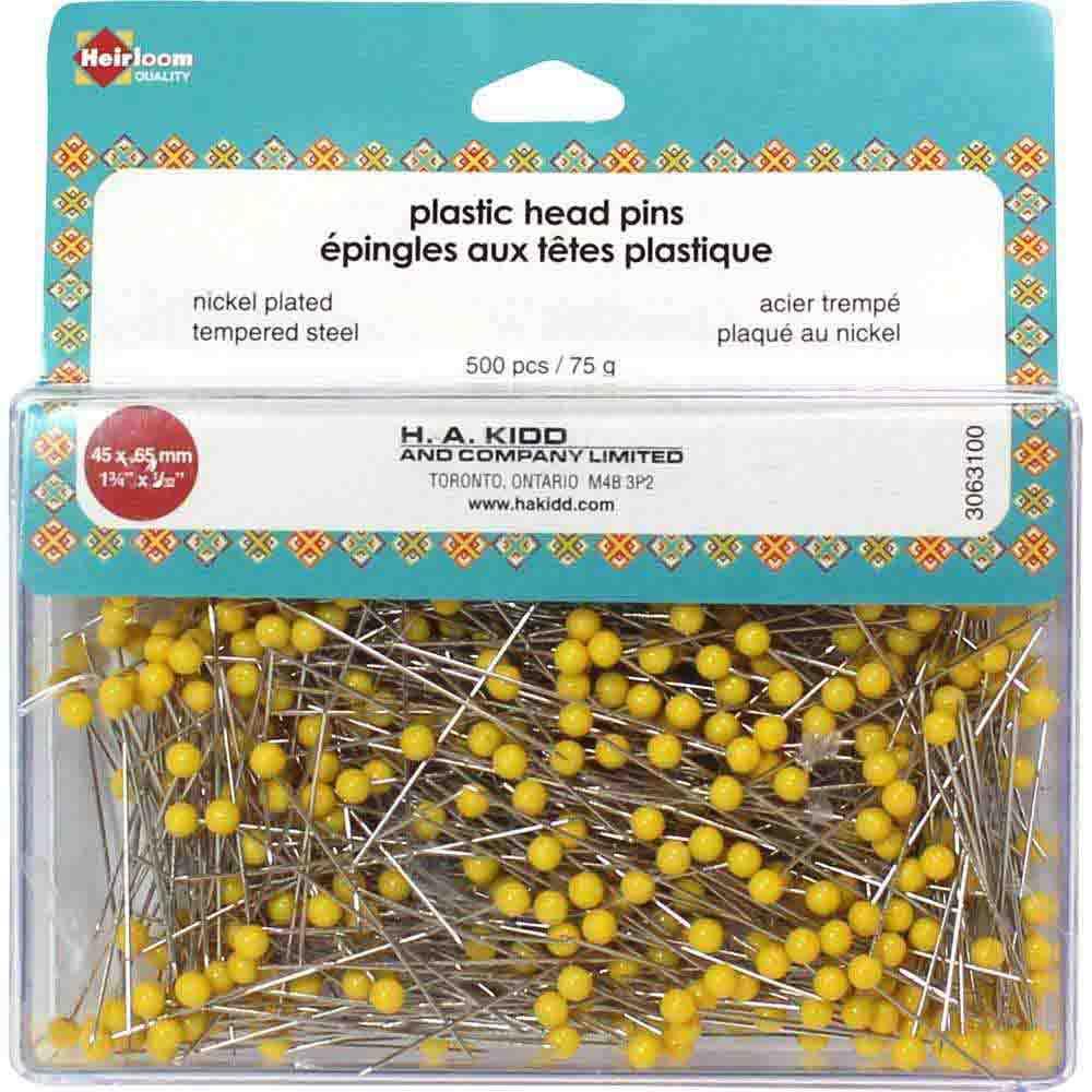 Heirloom Quilting Plastic Head Pins Yellow - 500pcs - 45mm (13⁄4″)
