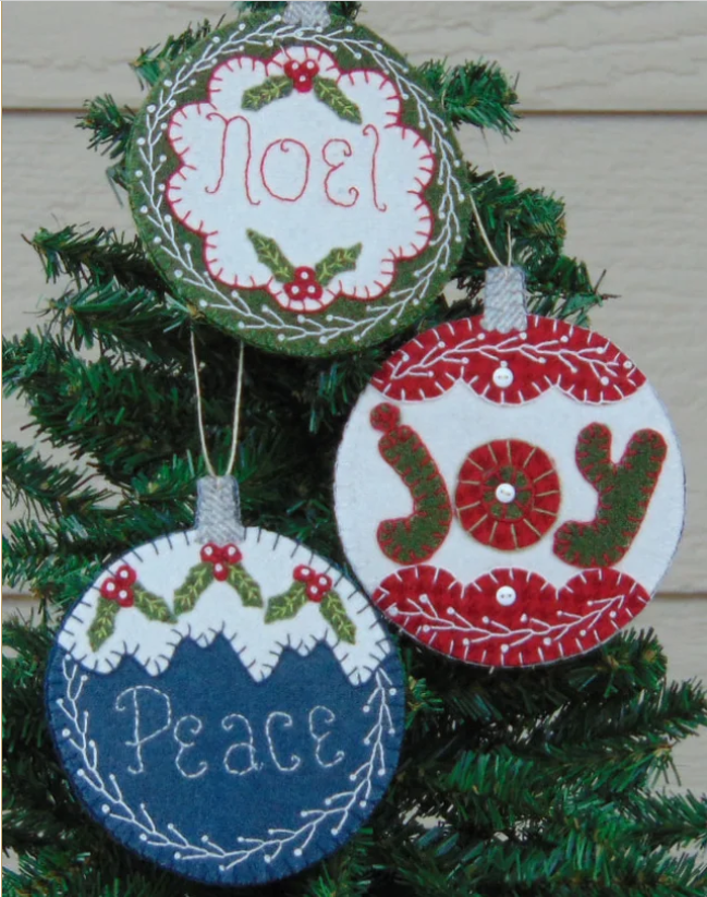 Joy, Noel, Peace Wool Applique Ornament Pattern - CTP-020