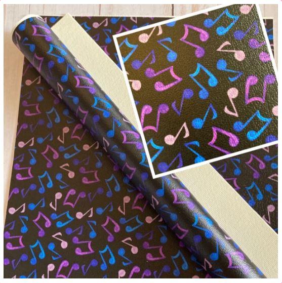 Music Notes on Black Printed Vinyl