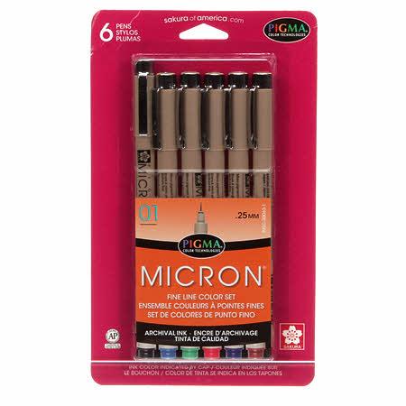 Pen Pigma Micron - 6 Pack - 6 colors