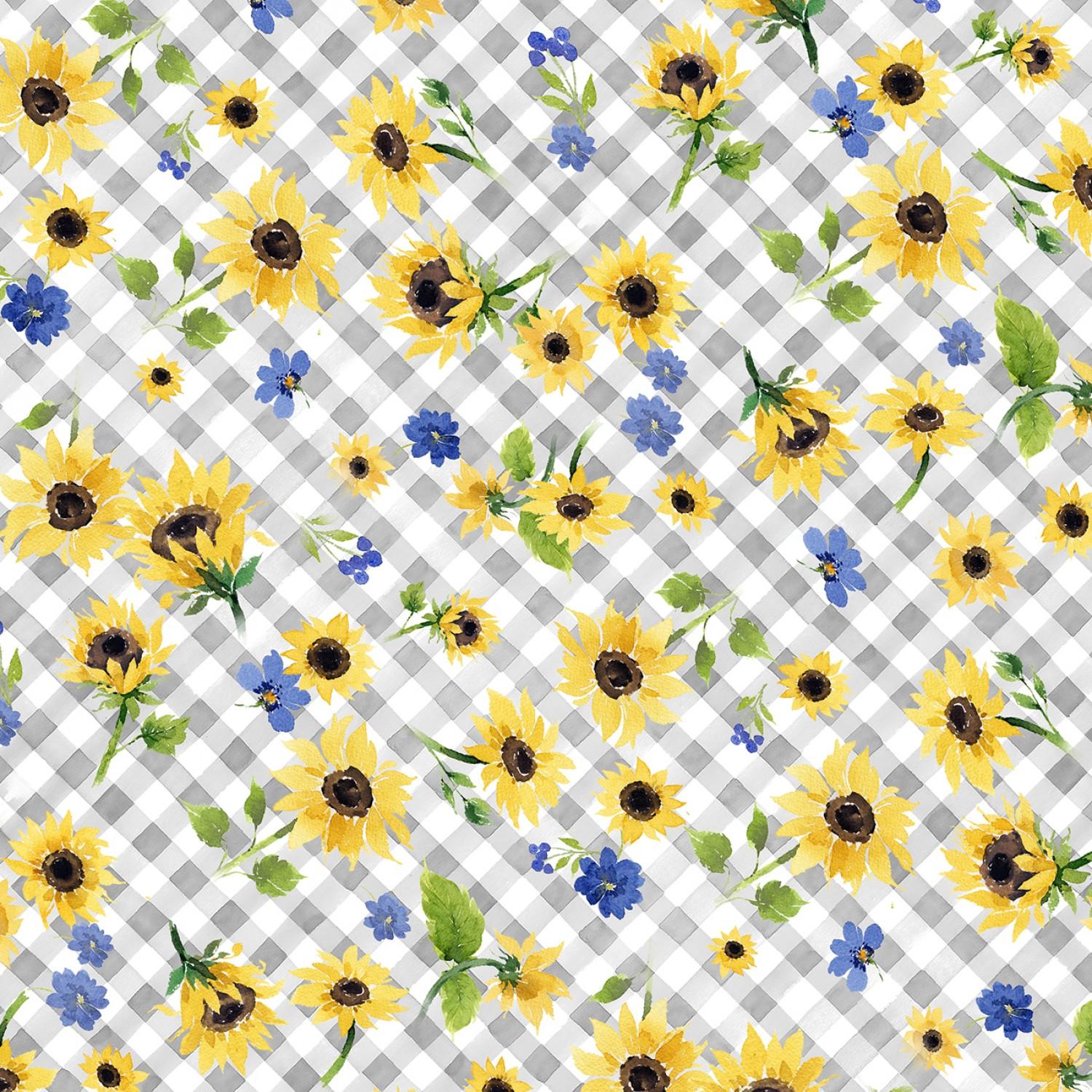 Sunflower Bouquets - Digital Floral Check - Grey - Y3910-6