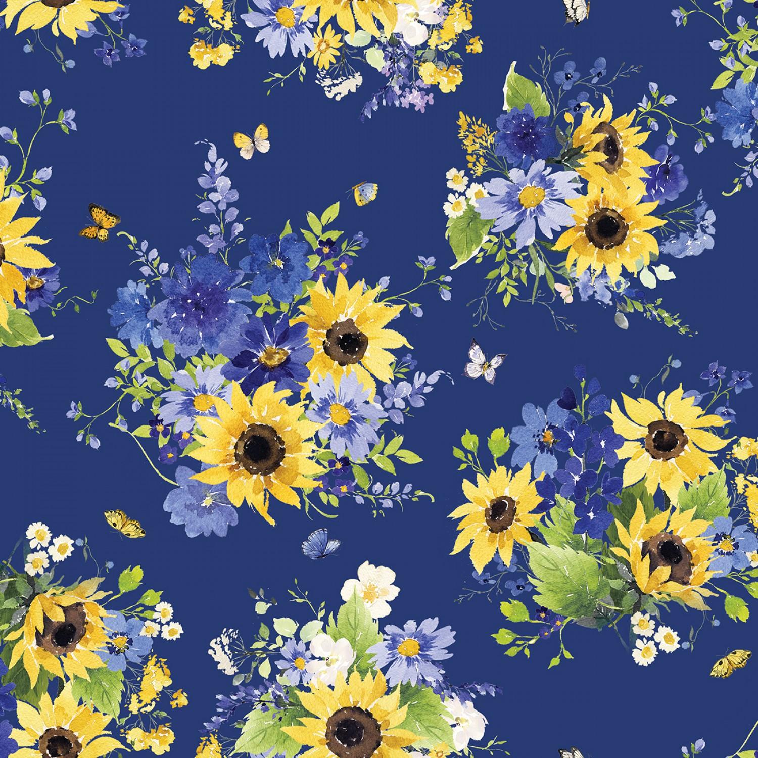 Sunflower Bouquets - Digital Tossed Bouquets - Dark Blue - Y3908-30