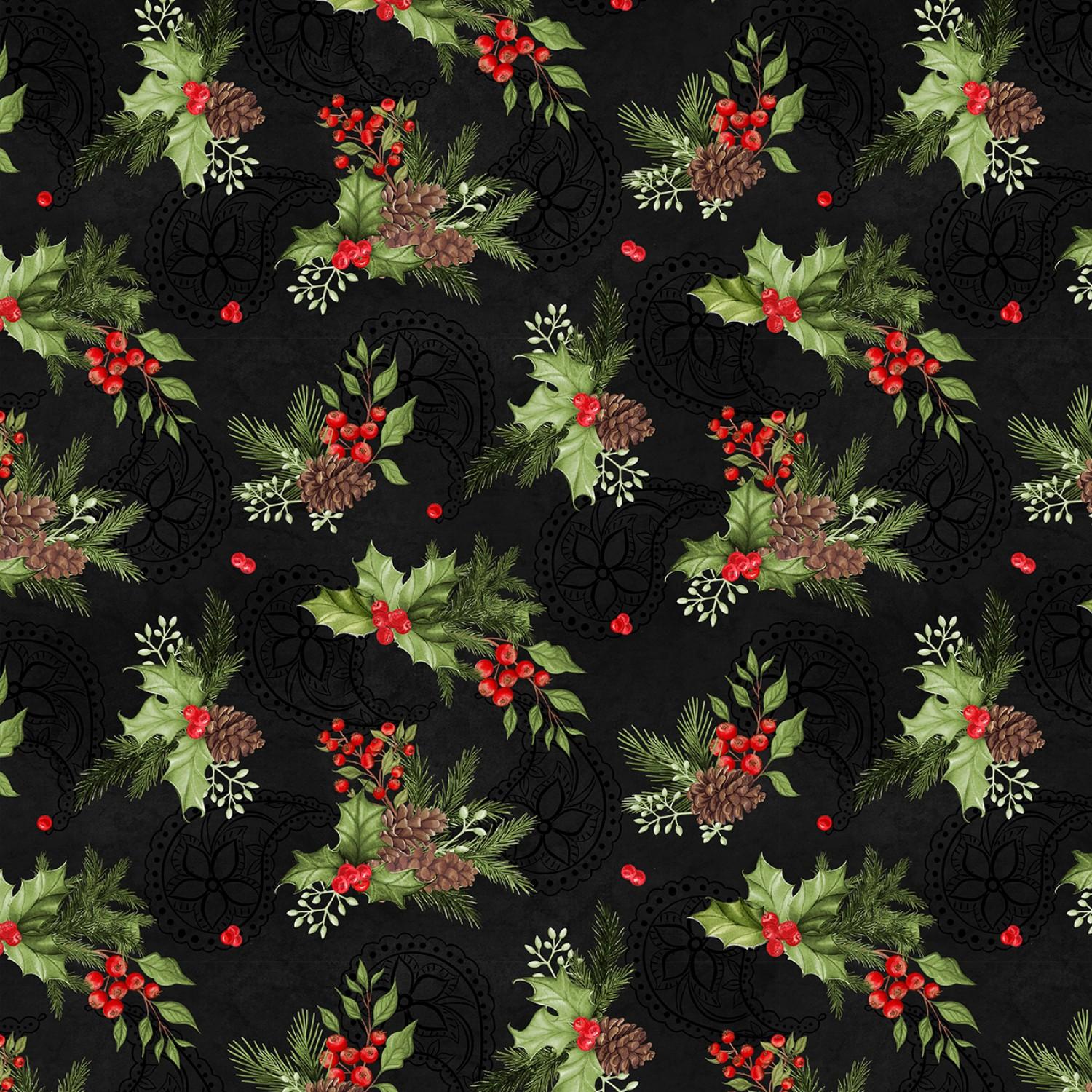 Tartan Holiday - Foliage Toss Black - 27667-973