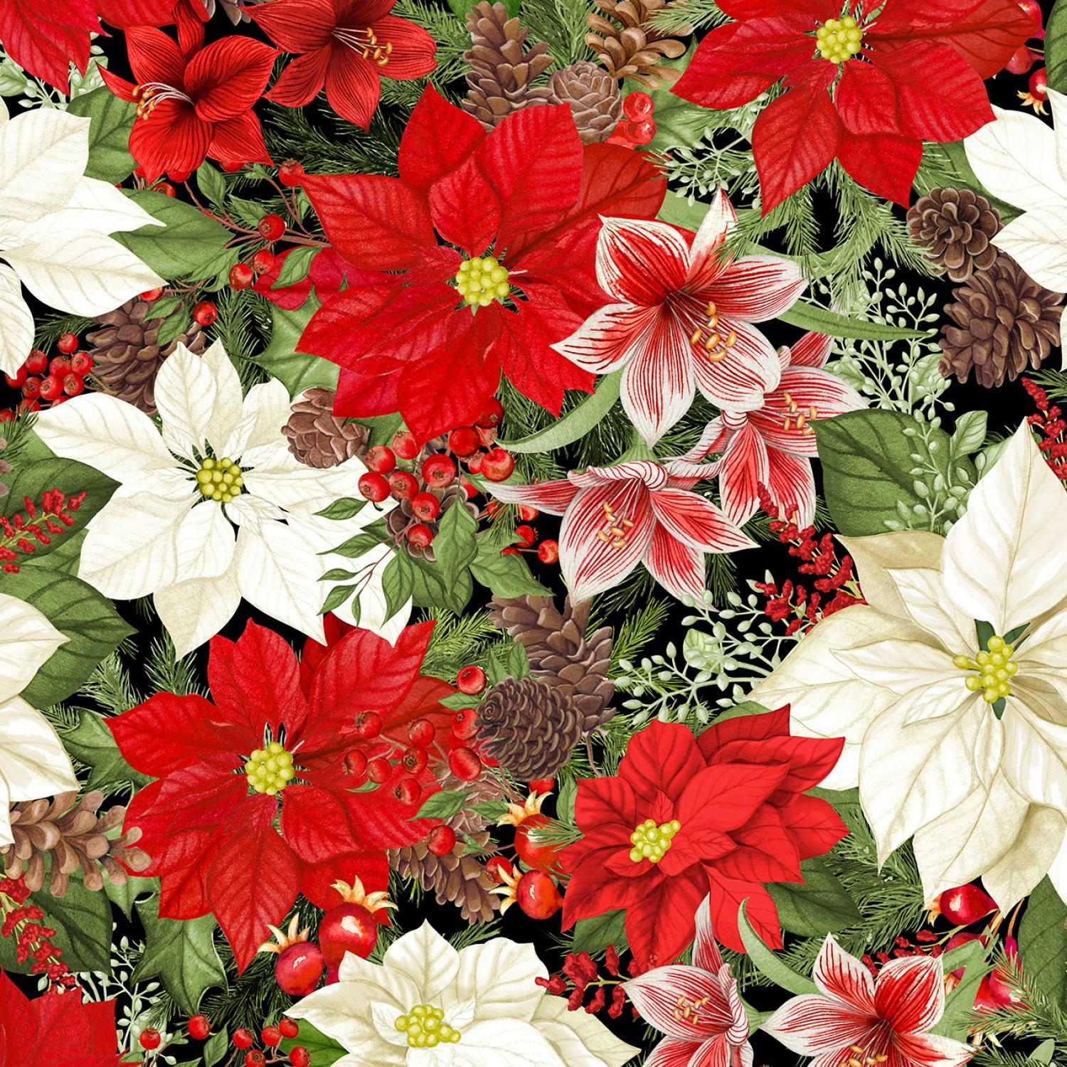 Tartan Holiday - Packed Florals - Black/Red - 27663-973