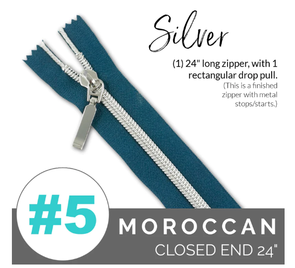 Zipper - Emmaline - 24" - Size #5 - Moroccan Blue WSilver Coil -EBZP5-MBL24SL