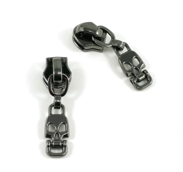 Zipper Slider W/Pulls -Gunmeta Skull Drop  - #5 - 10 Pack - EBSP5-2GM