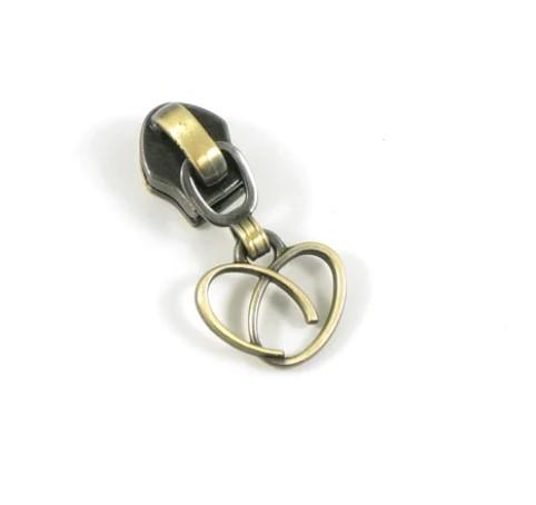 Zipper Slider W/Pulls - Antique Brass Heart  - #5 - 10 Pack - EBSP5-4AB