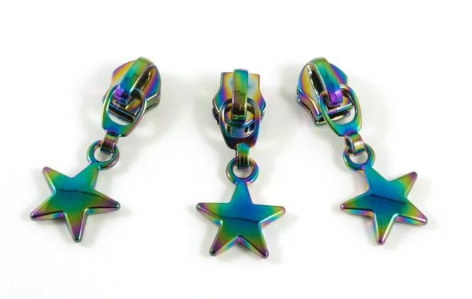 Zipper Slider WPulls - Rainbow Star Dangle  - 5 - 10 Pack - EBSP5-5RN