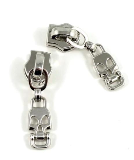 Zipper Slider W/Pulls - Silver  Skull- #5l - 10 Pack - EBSP5-2SL