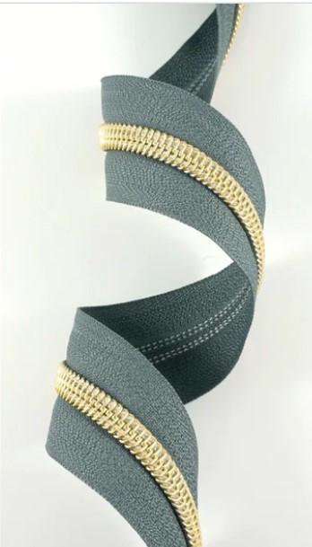 Zippers by the Yard - Size #5 - Medium Grey/Light Gold  Coil - No Pulls - EBZP5-GRY3LTGO