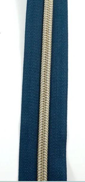 Zippers by the Yard - Size #5 - Navy/Antique Brass  Coil - No Pulls - EBZP5-NVY3AB