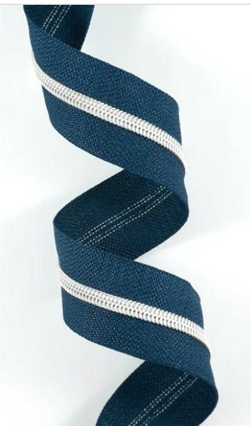 Zippers by the Yard - Size #5 - Navy/Silver  Coil - No Pulls - EBZP5-NVY3SL