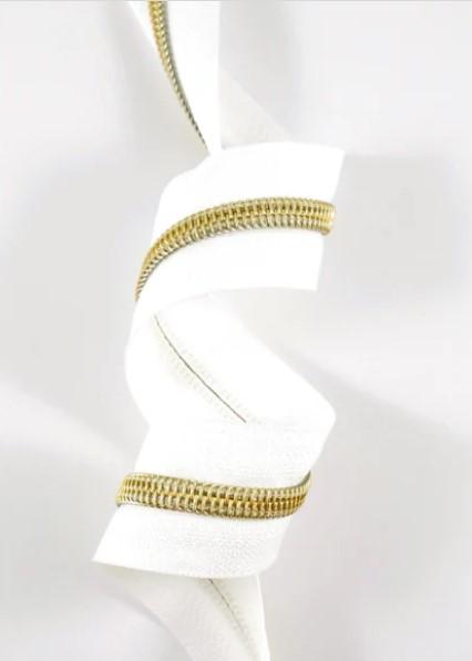 Zippers by the Yard - Size #5 - White/Gold  Coil - No Pulls - EBZP5WHT3GO